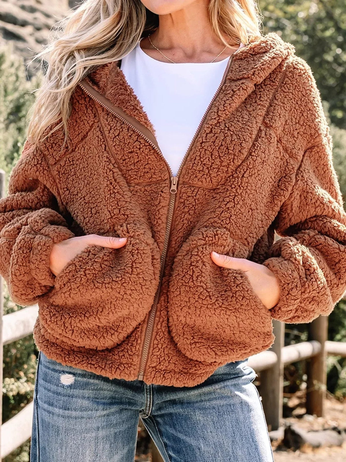 Cozetta - Oversized Teddy Fleece Jacket Cold Weather Wear