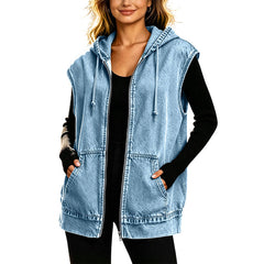 Denara - Hooded Denim Vest Layered Everyday Styling — view 2 of 8