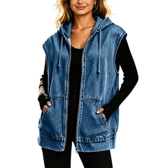 Denara - Hooded Denim Vest Layered Everyday Styling — view 3 of 8
