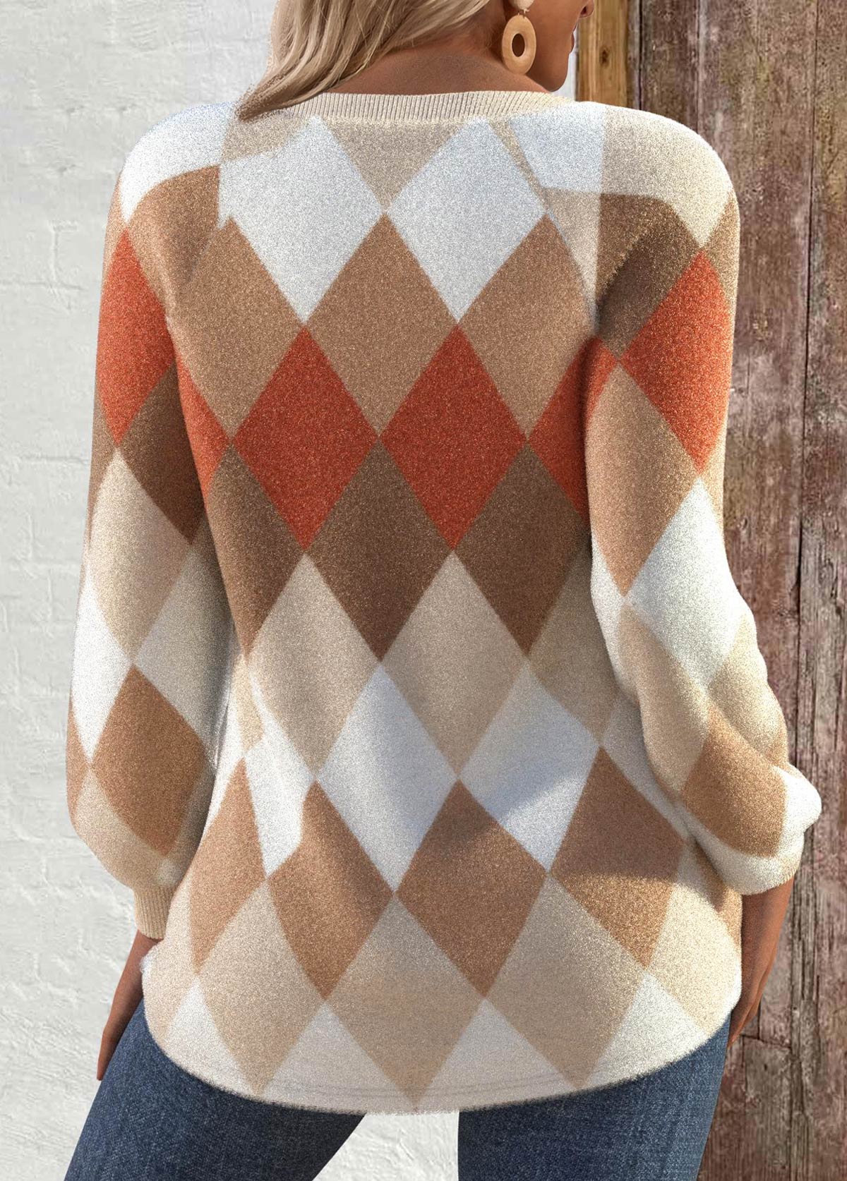 Diamora - Argyle Print Button Detail Sweater Everyday Wear — view 2 of 3
