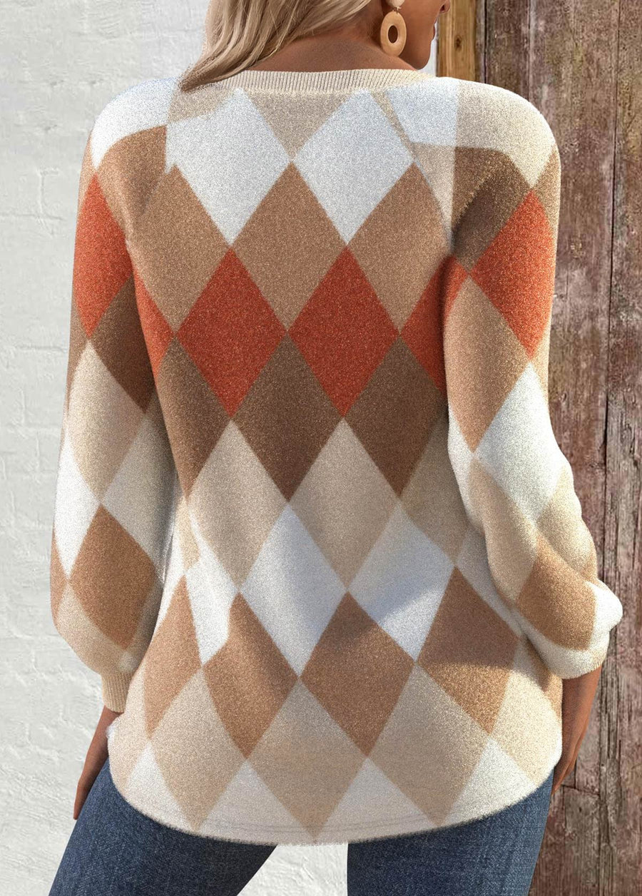 Diamora - Argyle Print Button Detail Sweater Everyday Wear — view 2 of 3