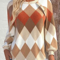 Diamora - Argyle Print Button Detail Sweater Everyday Wear — view 3 of 3