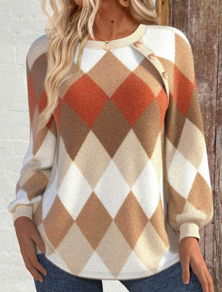 Diamora - Argyle Print Button Detail Sweater Everyday Wear — view 3 of 3
