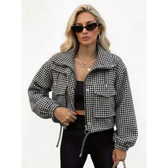 Fallowyn - Checked Cropped Jacket Casual Autumn Layering