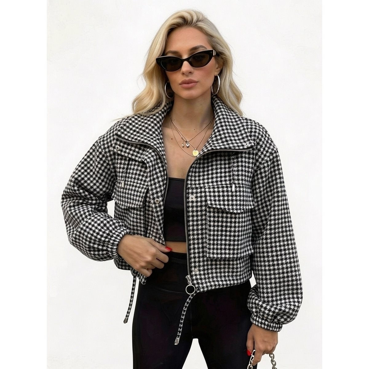 Fallowyn - Checked Cropped Jacket Casual Autumn Layering