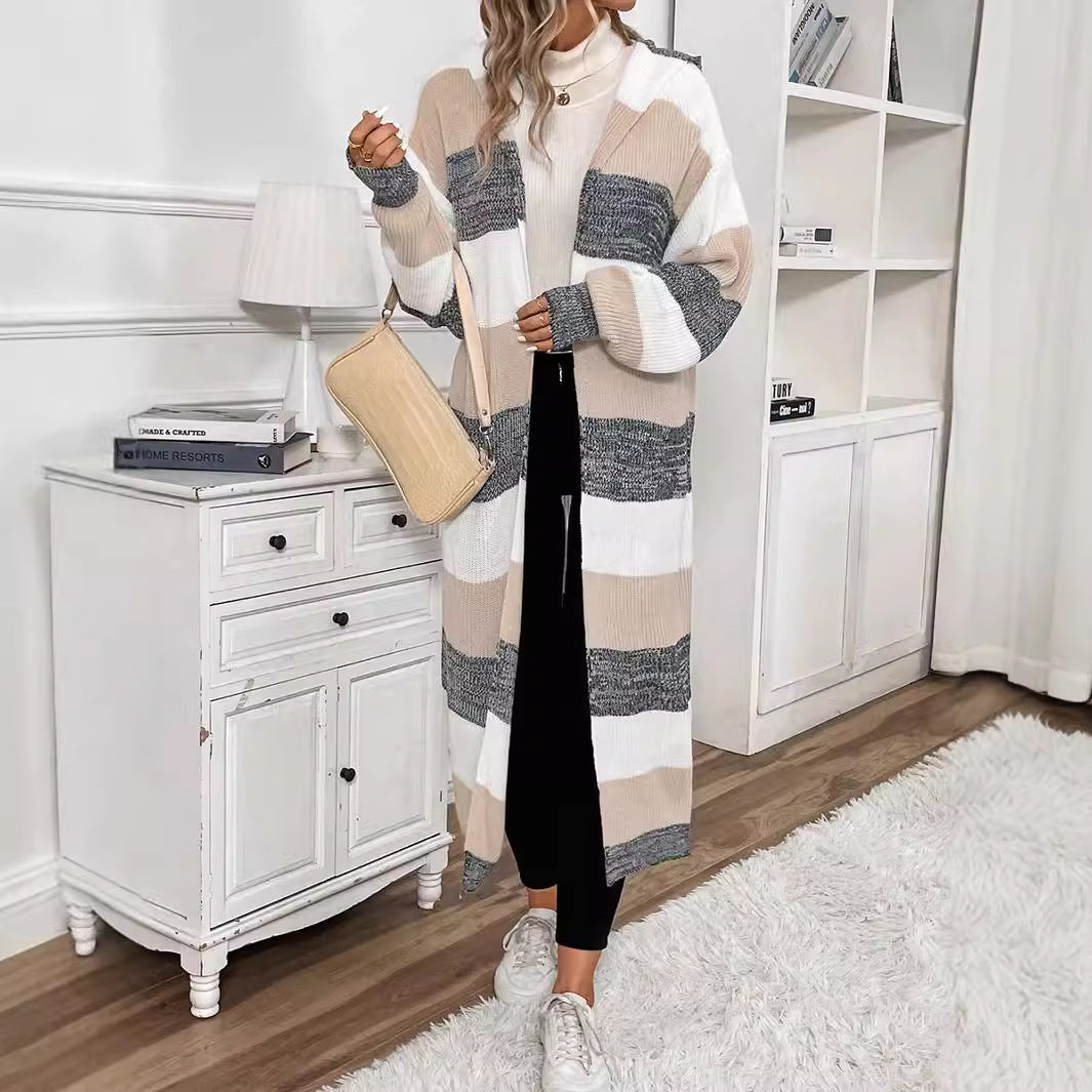 Fennsley - Hooded Striped Longline Cardigan Cool Weather Layering — view 3 of 6