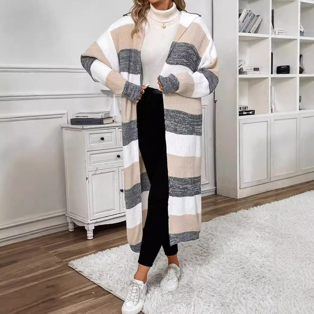 Fennsley - Hooded Striped Longline Cardigan Cool Weather Layering — view 4 of 6