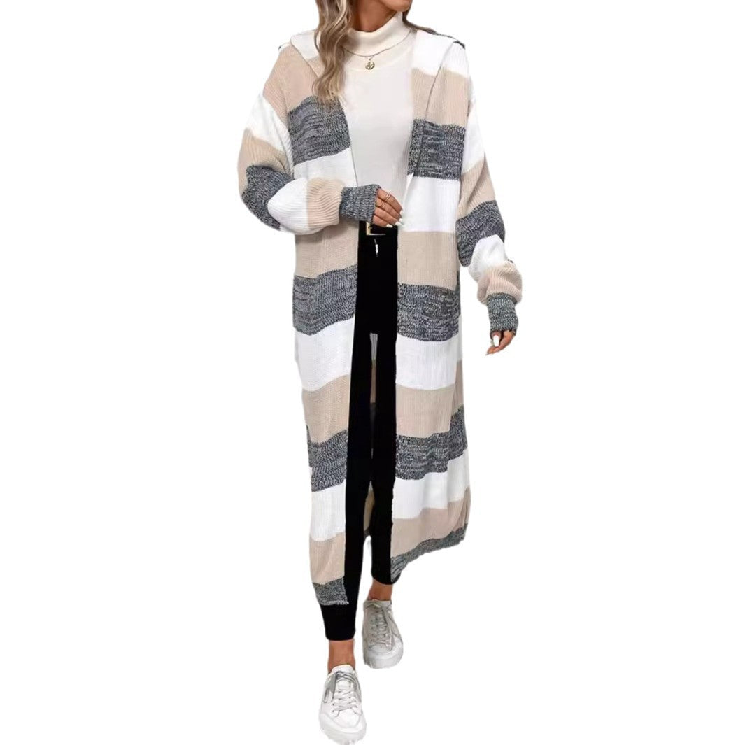 Fennsley - Hooded Striped Longline Cardigan Cool Weather Layering — view 5 of 6