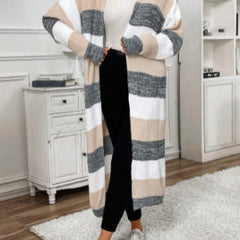 Fennsley - Hooded Striped Longline Cardigan Cool Weather Layering — view 6 of 6
