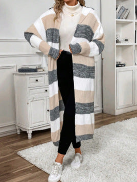 Fennsley - Hooded Striped Longline Cardigan Cool Weather Layering — view 6 of 6
