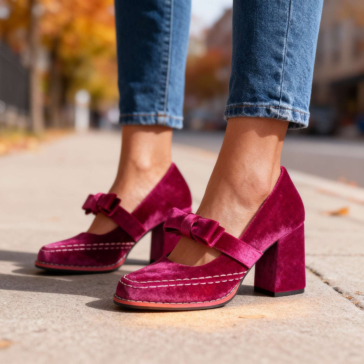 Fioretta - Velvet Block Heel Loafers Formal Wear