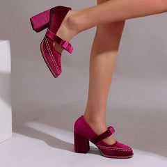 Fioretta - Velvet Block Heel Loafers Formal Wear — view 10 of 10