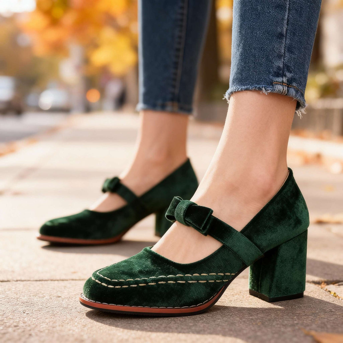 Fioretta - Velvet Block Heel Loafers Formal Wear — view 2 of 10