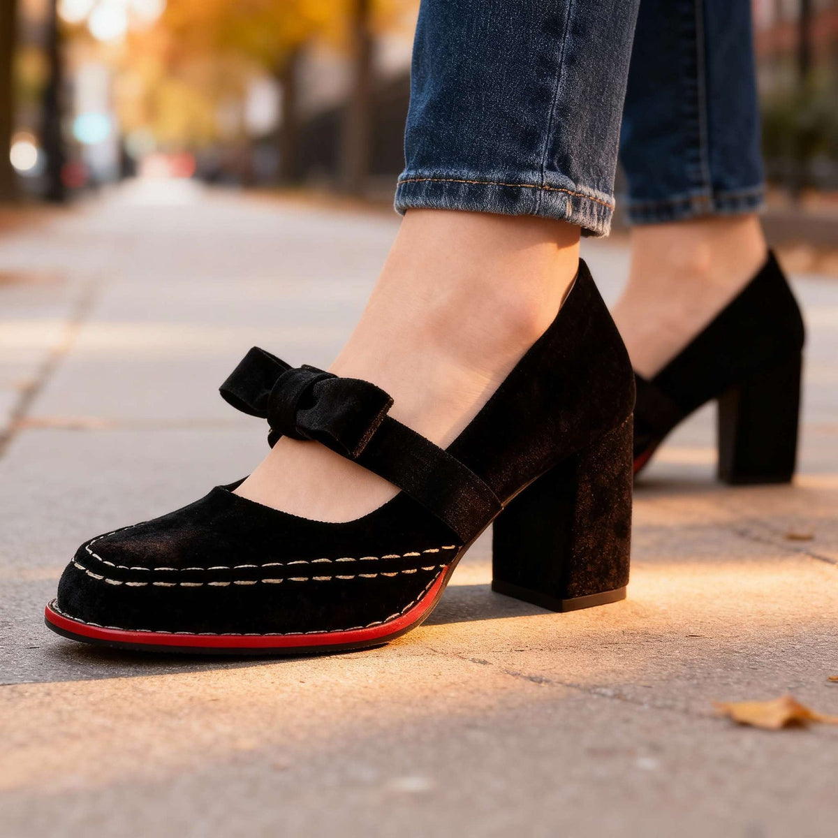 Fioretta - Velvet Block Heel Loafers Formal Wear — view 3 of 10