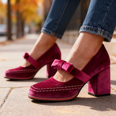 Fioretta - Velvet Block Heel Loafers Formal Wear — view 4 of 10