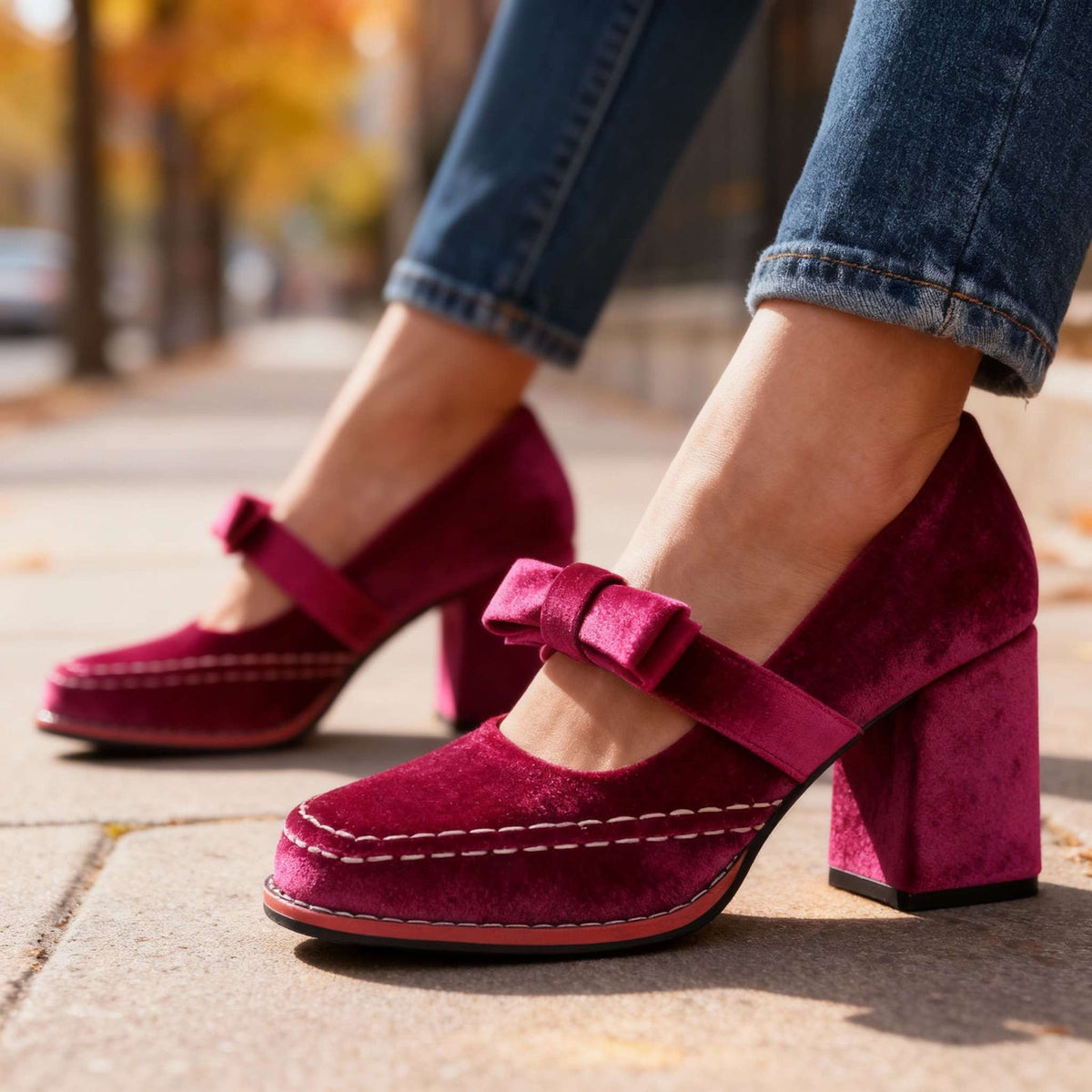 Fioretta - Velvet Block Heel Loafers Formal Wear — view 4 of 10