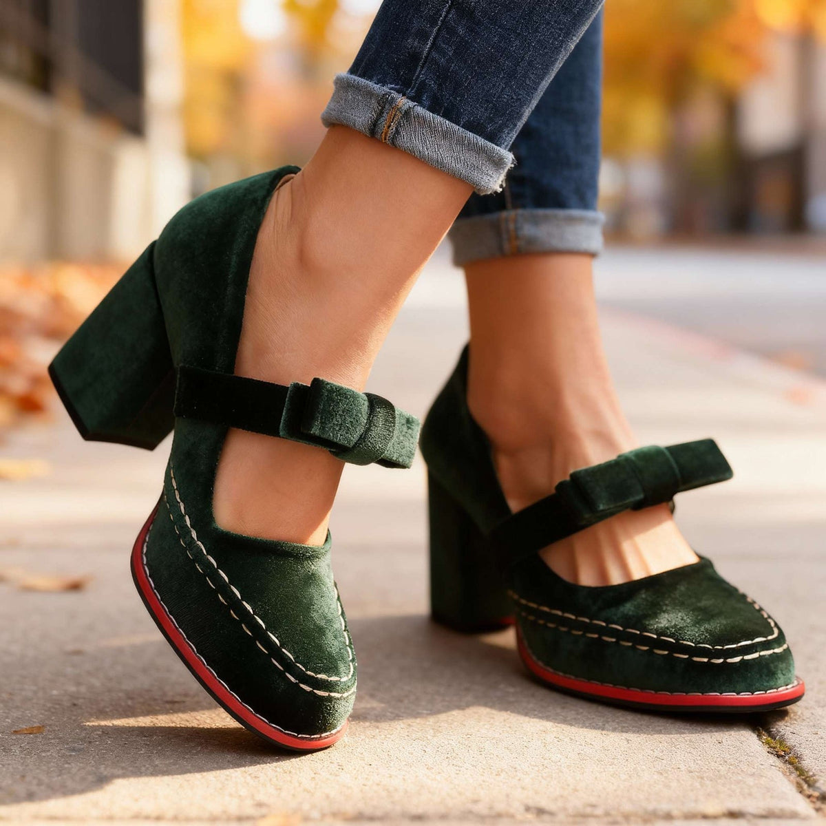 Fioretta - Velvet Block Heel Loafers Formal Wear — view 5 of 10