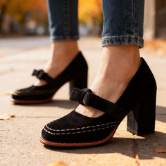 Fioretta - Velvet Block Heel Loafers Formal Wear — view 6 of 10