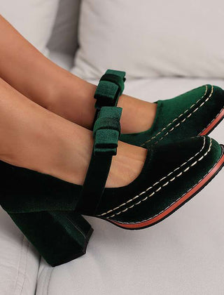 Fioretta - Velvet Block Heel Loafers Formal Wear — view 8 of 10