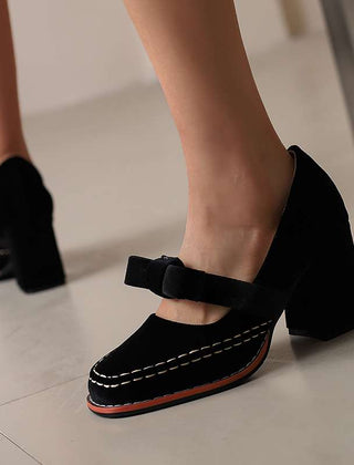 Fioretta - Velvet Block Heel Loafers Formal Wear — view 9 of 10
