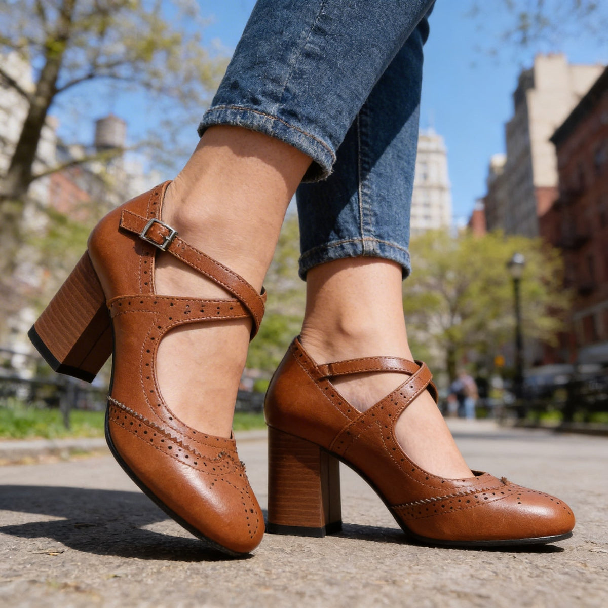 Brogessa - Block Heel Brogue Loafers Formal Wear — view 4 of 10