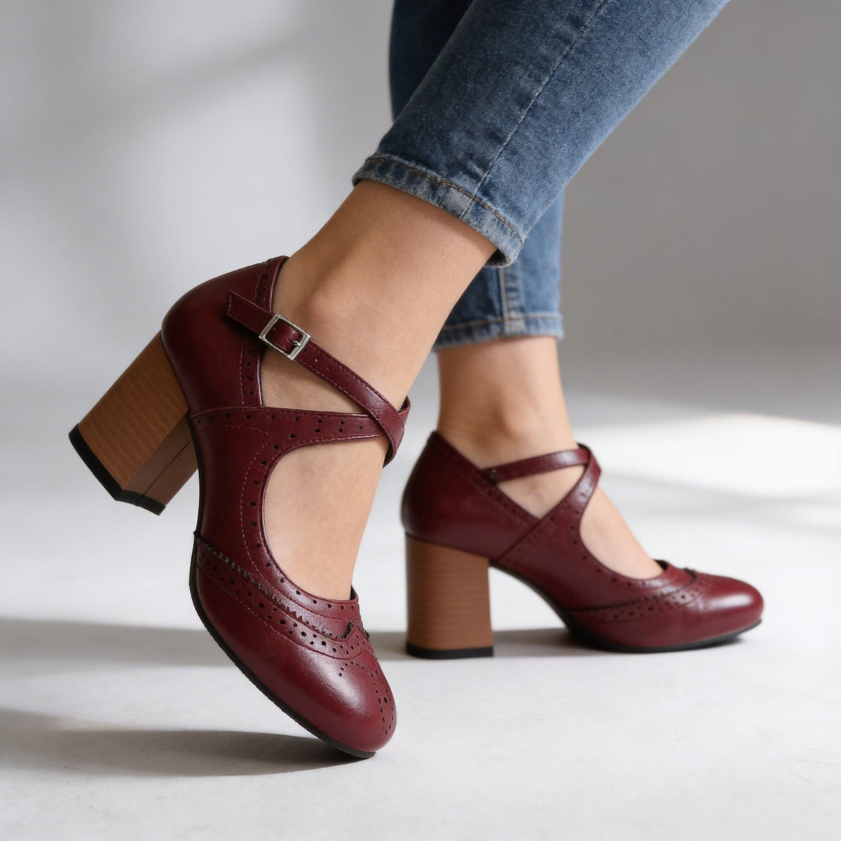 Brogessa - Block Heel Brogue Loafers Formal Wear — view 6 of 10