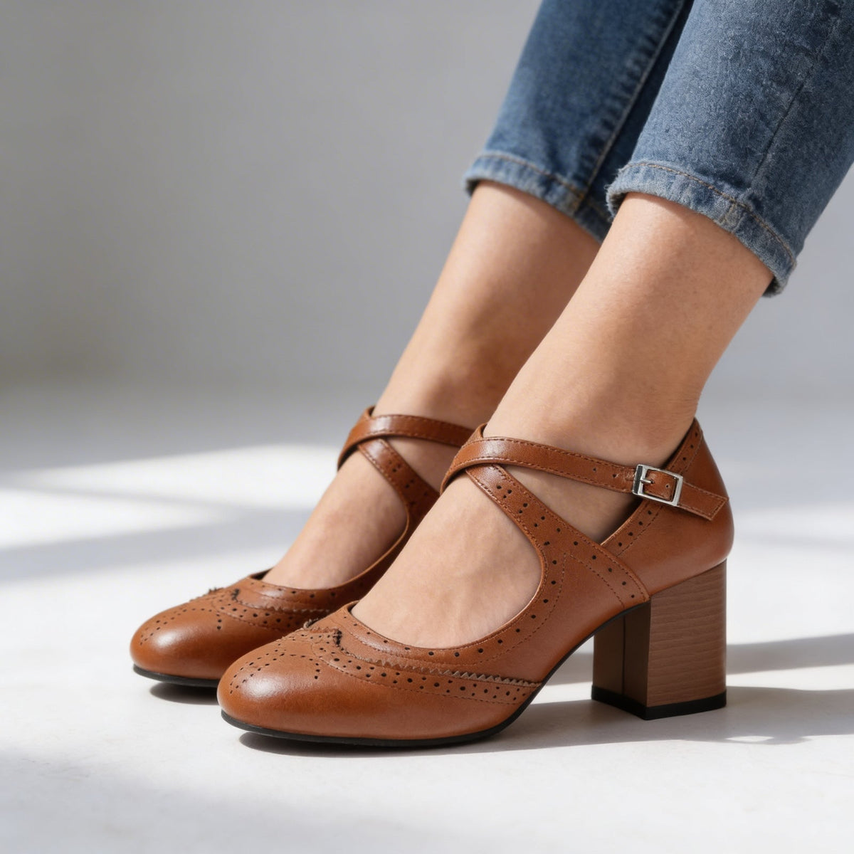 Brogessa - Block Heel Brogue Loafers Formal Wear — view 9 of 10