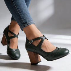 Brogessa - Block Heel Brogue Loafers Formal Wear — view 8 of 10