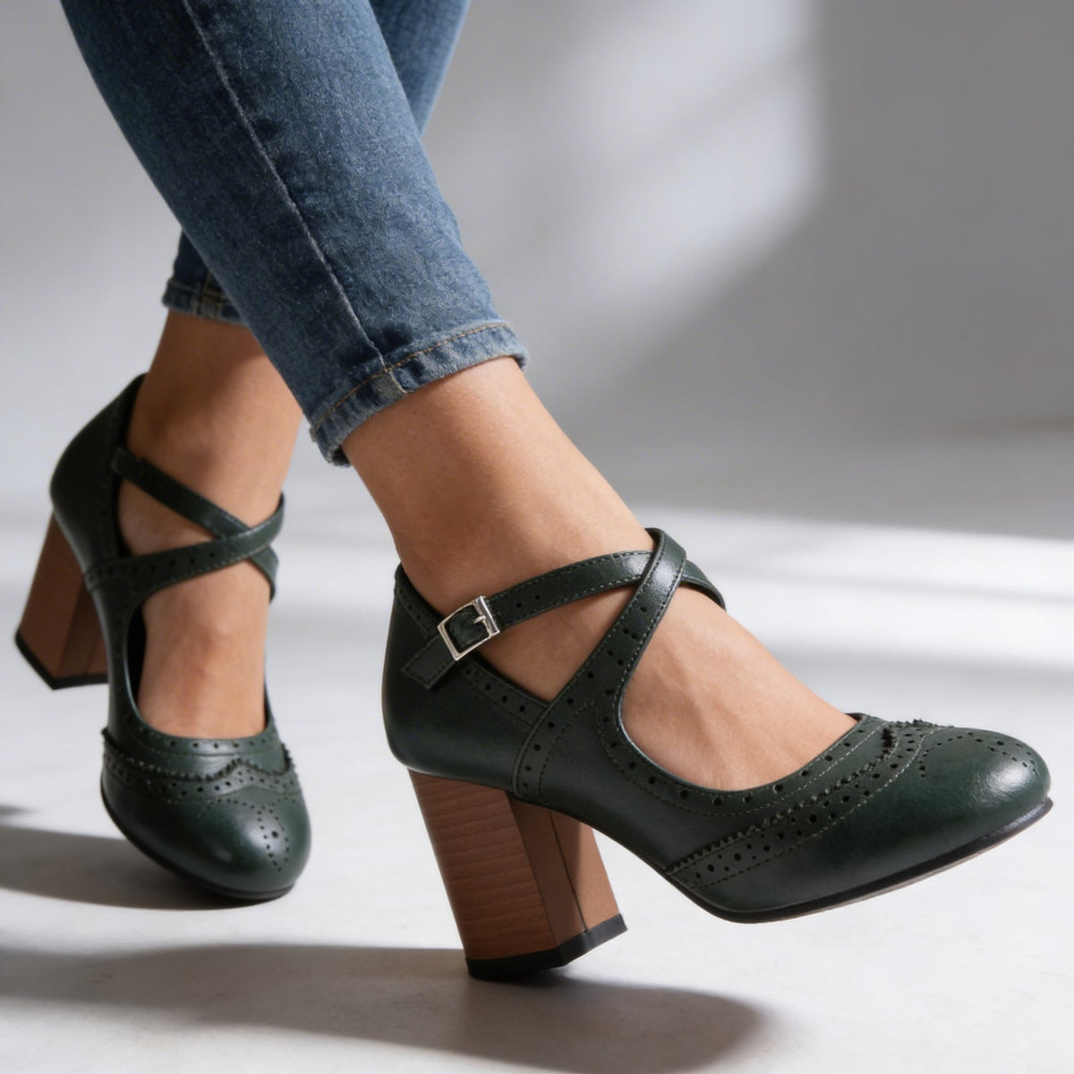 Brogessa - Block Heel Brogue Loafers Formal Wear — view 8 of 10