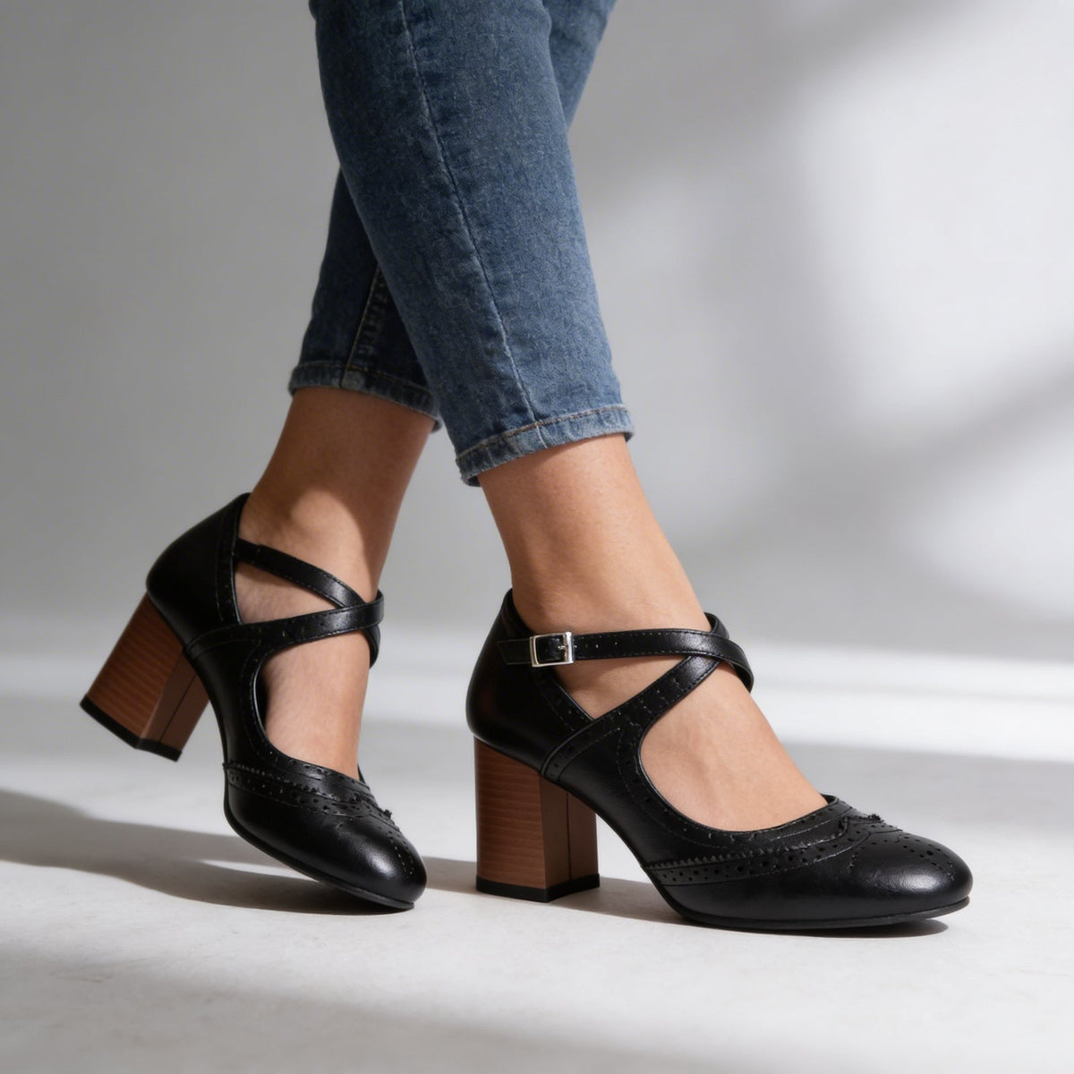 Brogessa - Block Heel Brogue Loafers Formal Wear — view 10 of 10