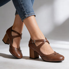 Brogessa - Block Heel Brogue Loafers Formal Wear — view 7 of 10