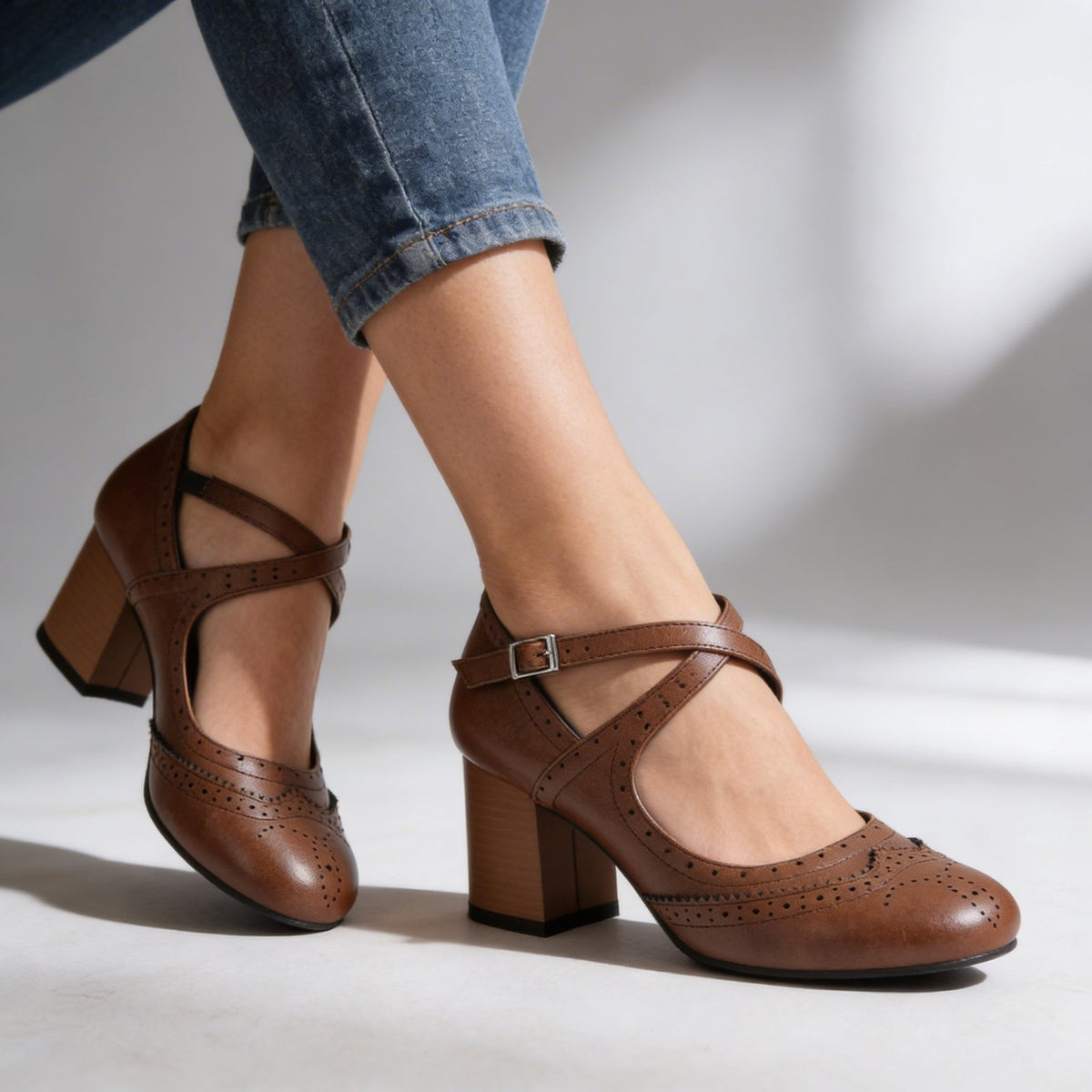 Brogessa - Block Heel Brogue Loafers Formal Wear — view 7 of 10