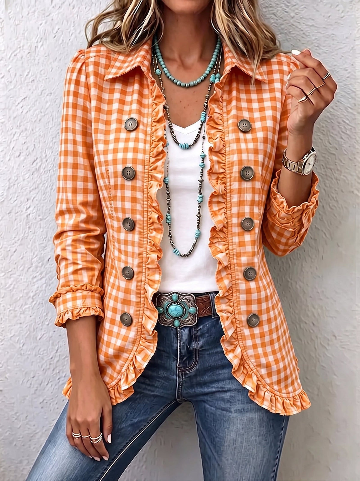 Ginnetta - Gingham Check Jacket Casual Weekend Wear — view 2 of 7