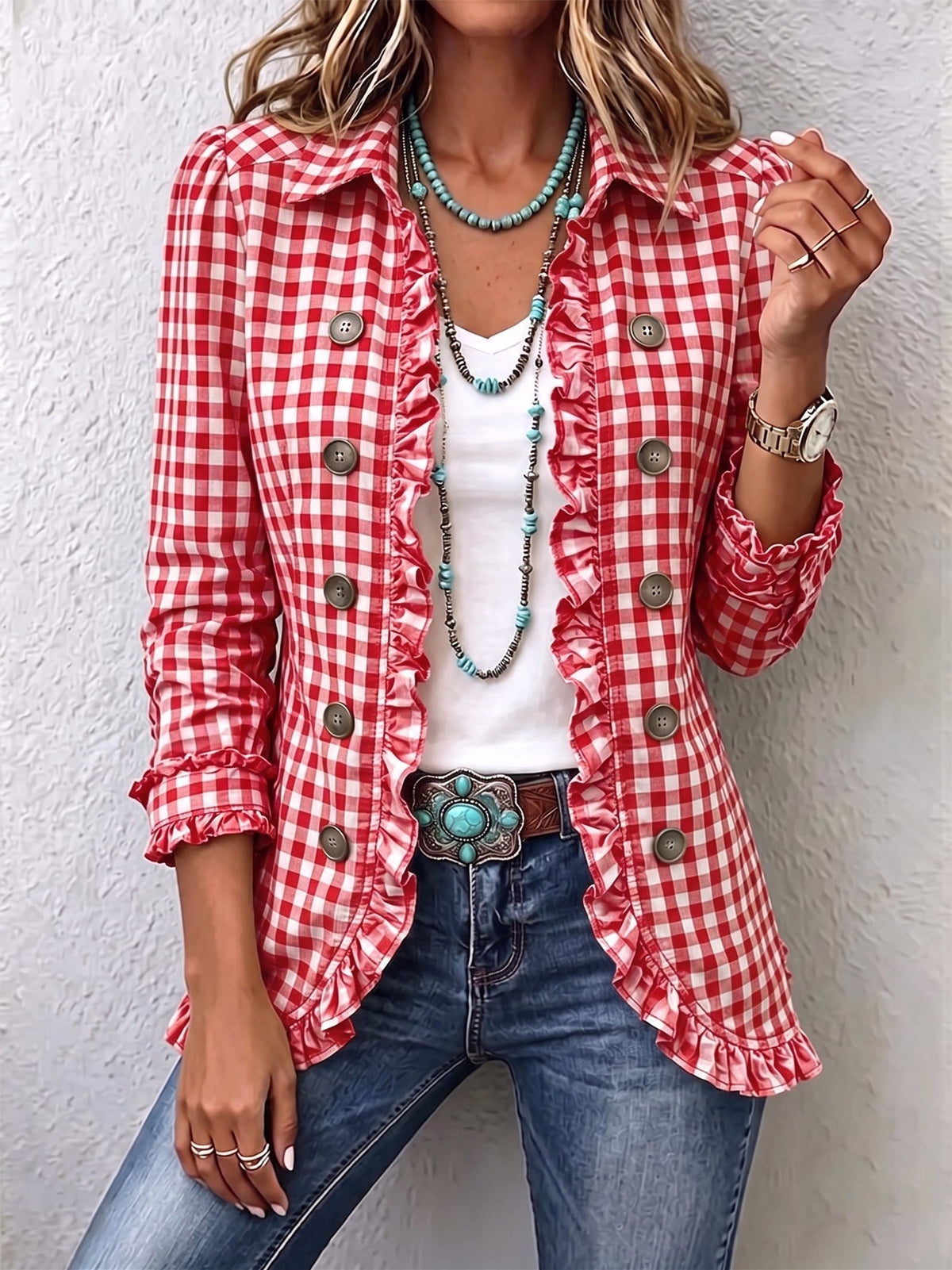 Ginnetta - Gingham Check Jacket Casual Weekend Wear — view 3 of 7