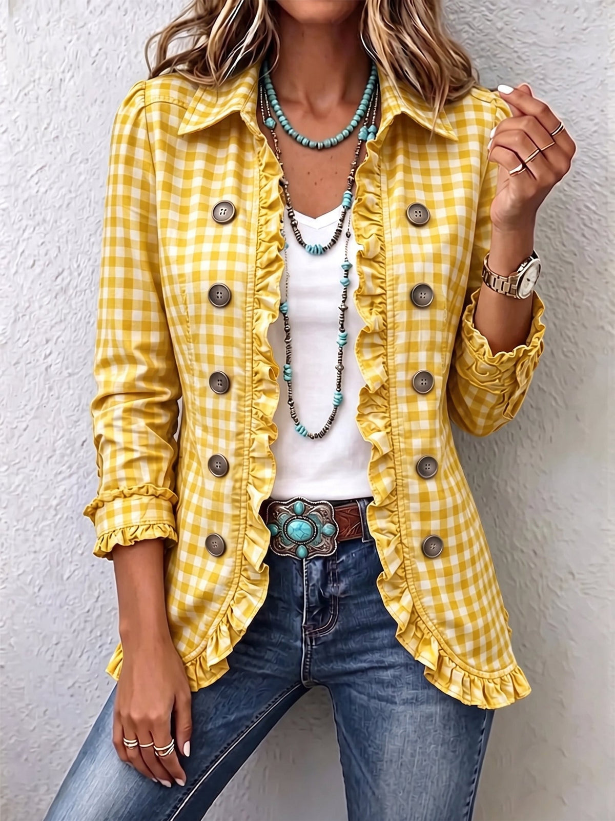 Ginnetta - Gingham Check Jacket Casual Weekend Wear — view 5 of 7