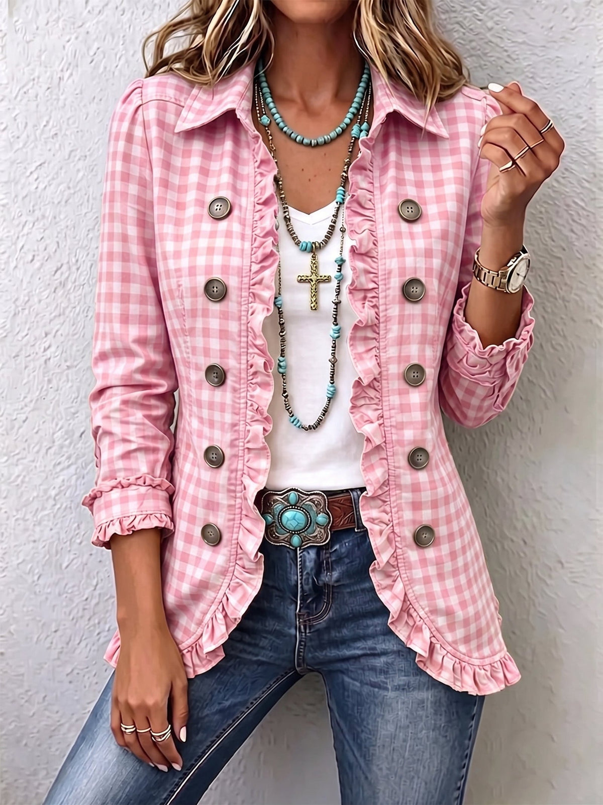 Ginnetta - Gingham Check Jacket Casual Weekend Wear — view 6 of 7