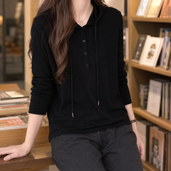 Halcyra - Half-Button Merino Wool Pullover Hoodie