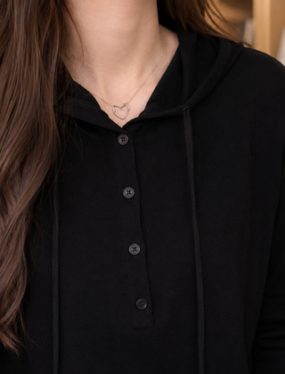 Halcyra - Half-Button Merino Wool Pullover Hoodie — view 2 of 7