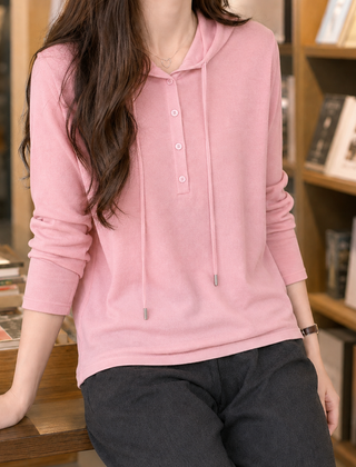 Halcyra - Half-Button Merino Wool Pullover Hoodie — view 4 of 7