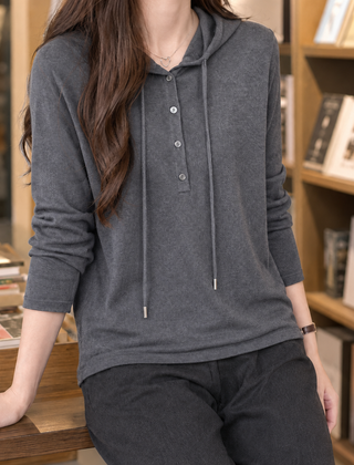 Halcyra - Half-Button Merino Wool Pullover Hoodie — view 5 of 7