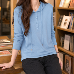 Halcyra - Half-Button Merino Wool Pullover Hoodie — view 6 of 7