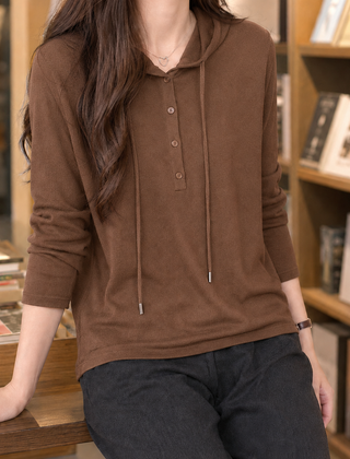 Halcyra - Half-Button Merino Wool Pullover Hoodie — view 7 of 7