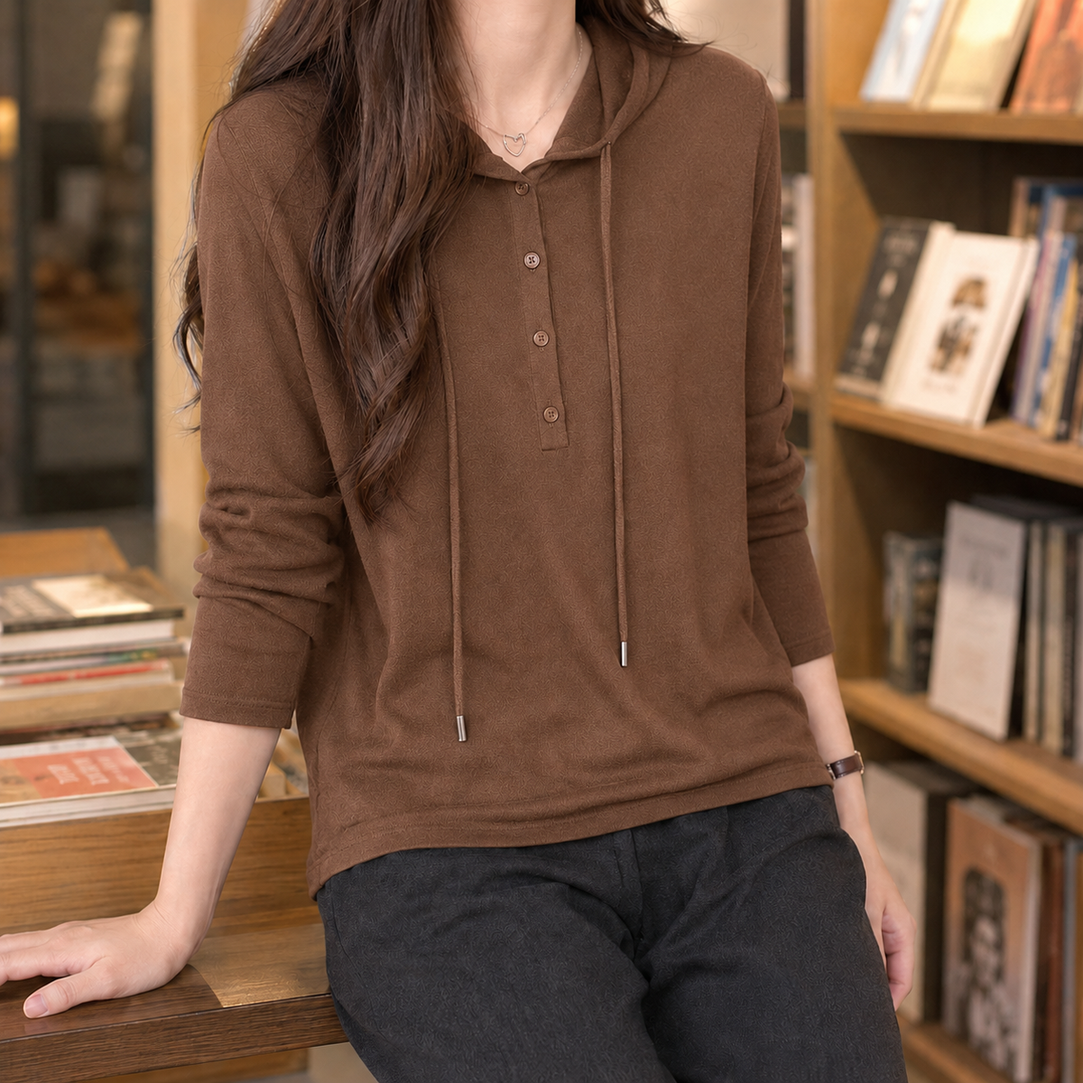 Halcyra - Half-Button Merino Wool Pullover Hoodie — view 7 of 7