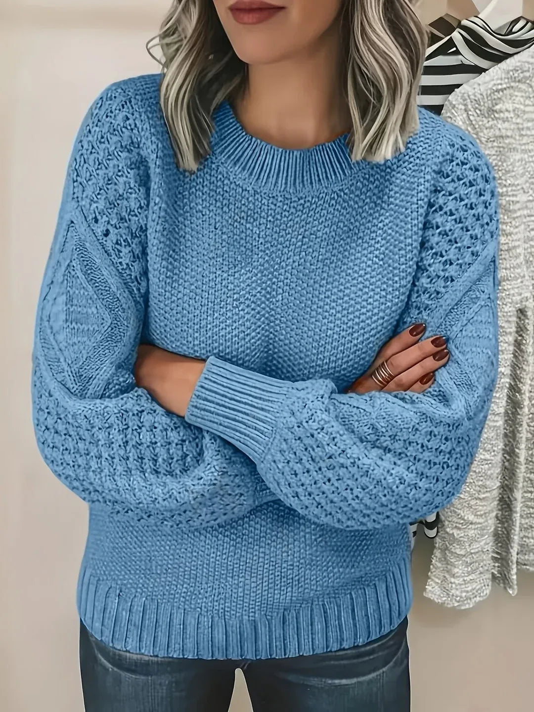 Lanterna - Cable Knit Lantern Sleeve Everyday Pullover — view 7 of 8