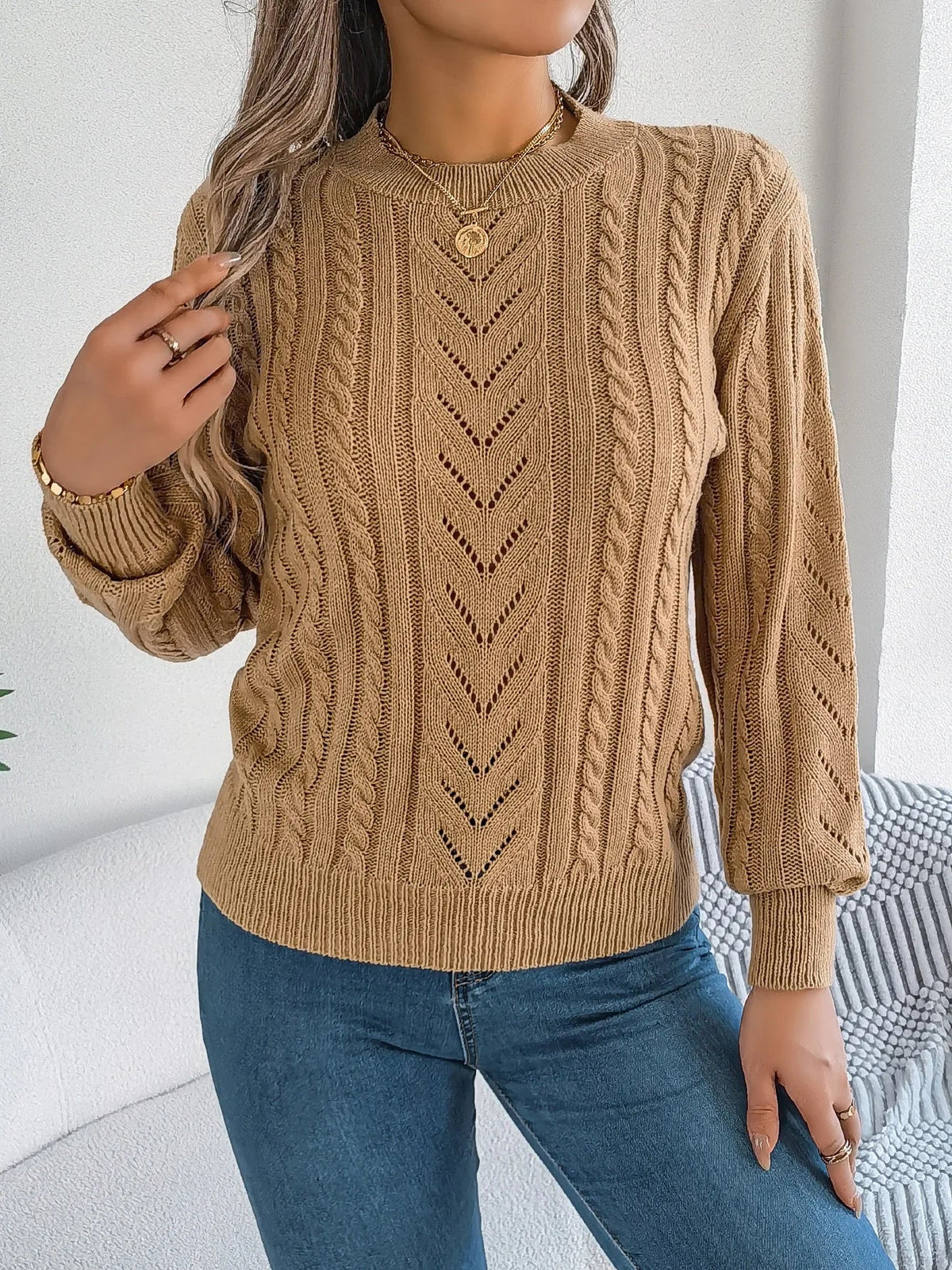 Larenne - Cable Knit Pullover Sweater Everyday Layering