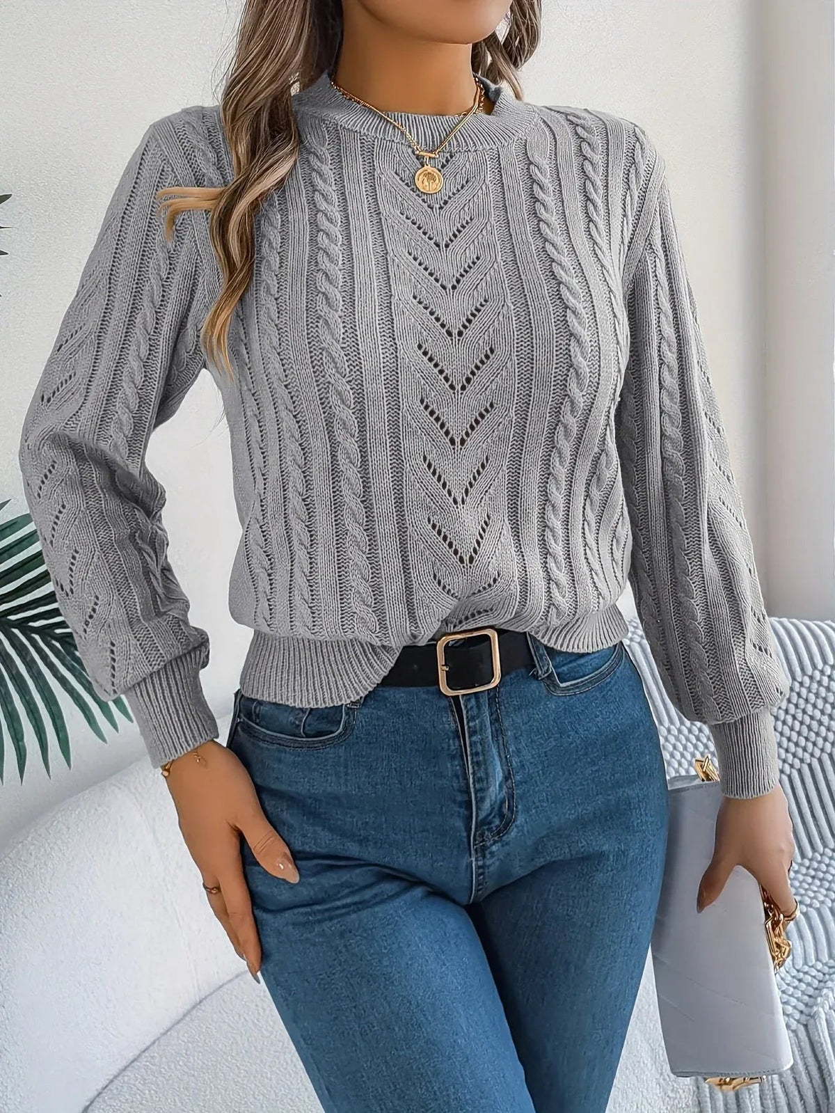 Larenne - Cable Knit Pullover Sweater Everyday Layering — view 10 of 10