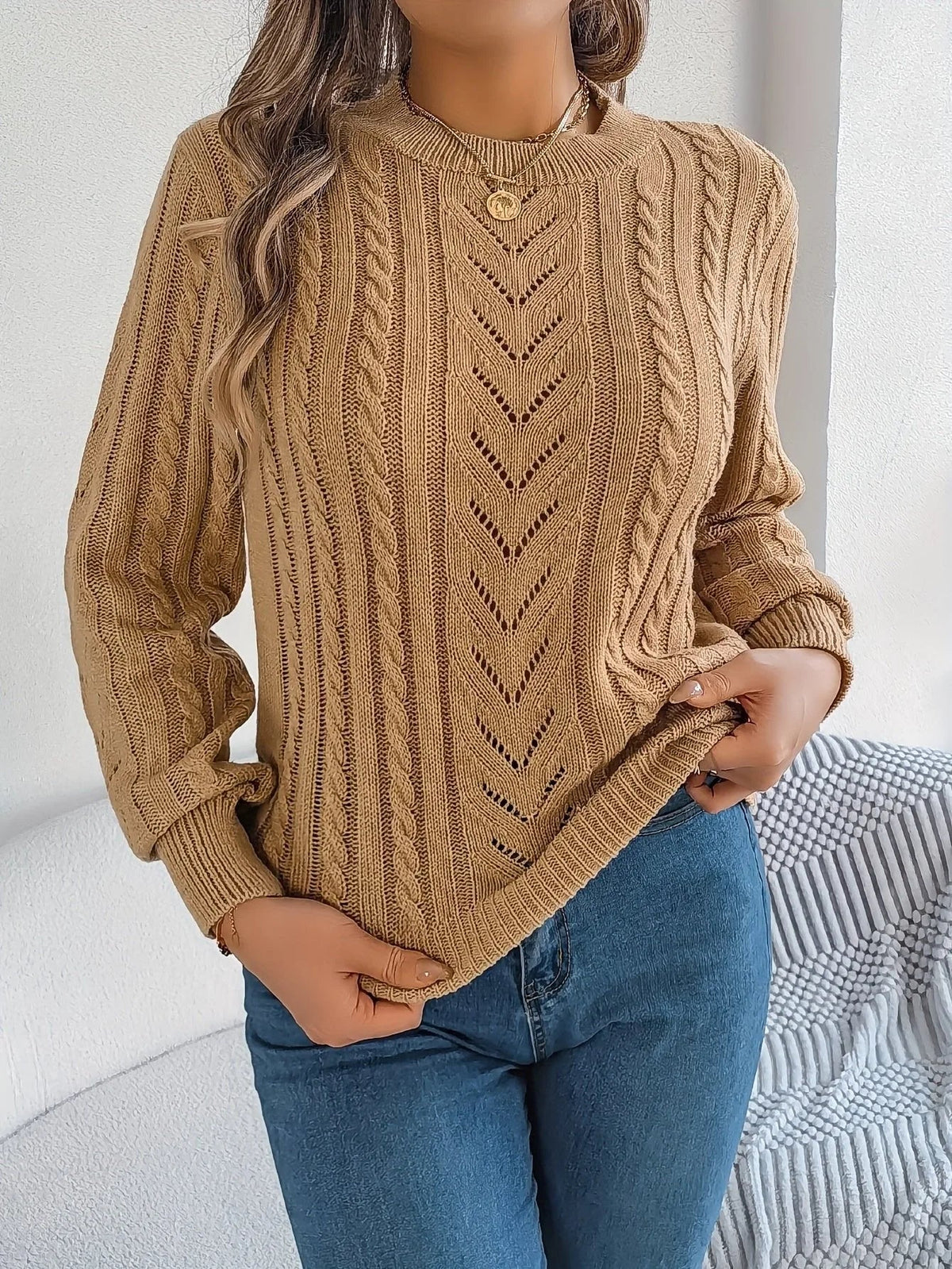 Larenne - Cable Knit Pullover Sweater Everyday Layering — view 4 of 10