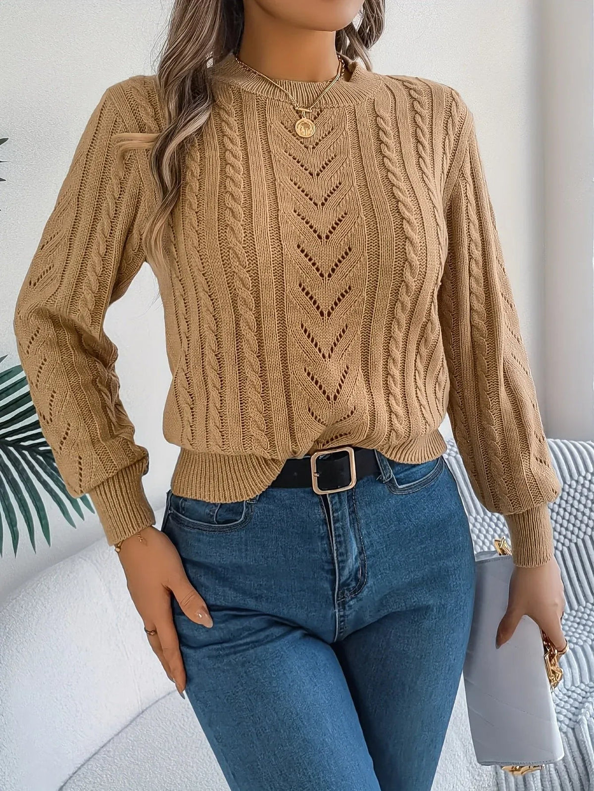 Larenne - Cable Knit Pullover Sweater Everyday Layering — view 5 of 10