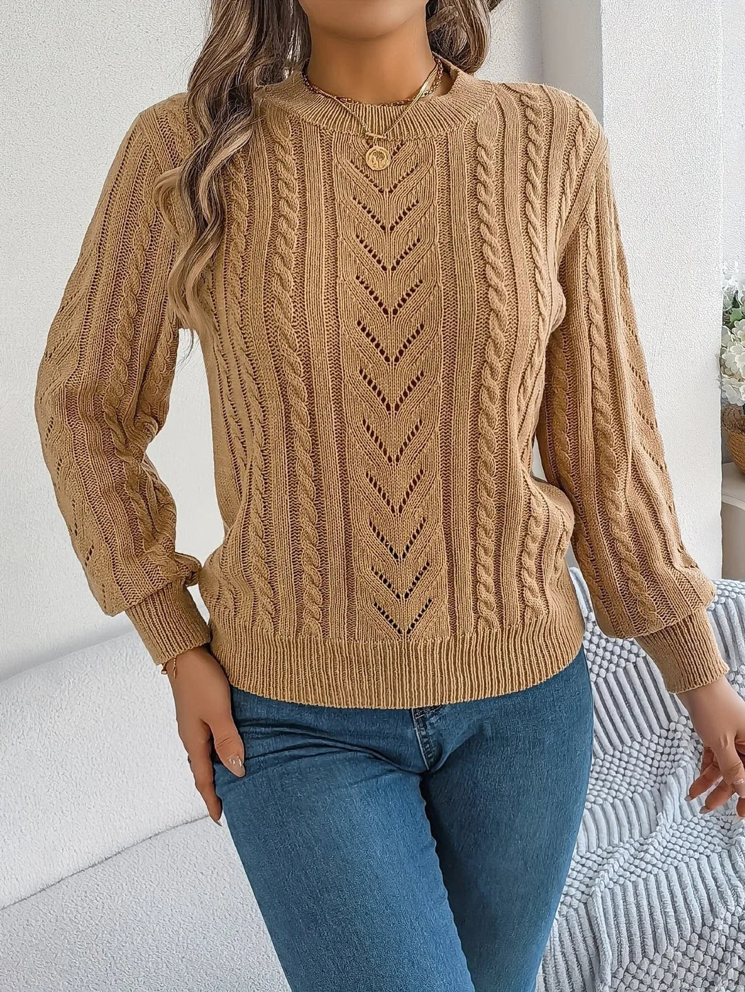 Larenne - Cable Knit Pullover Sweater Everyday Layering — view 6 of 10