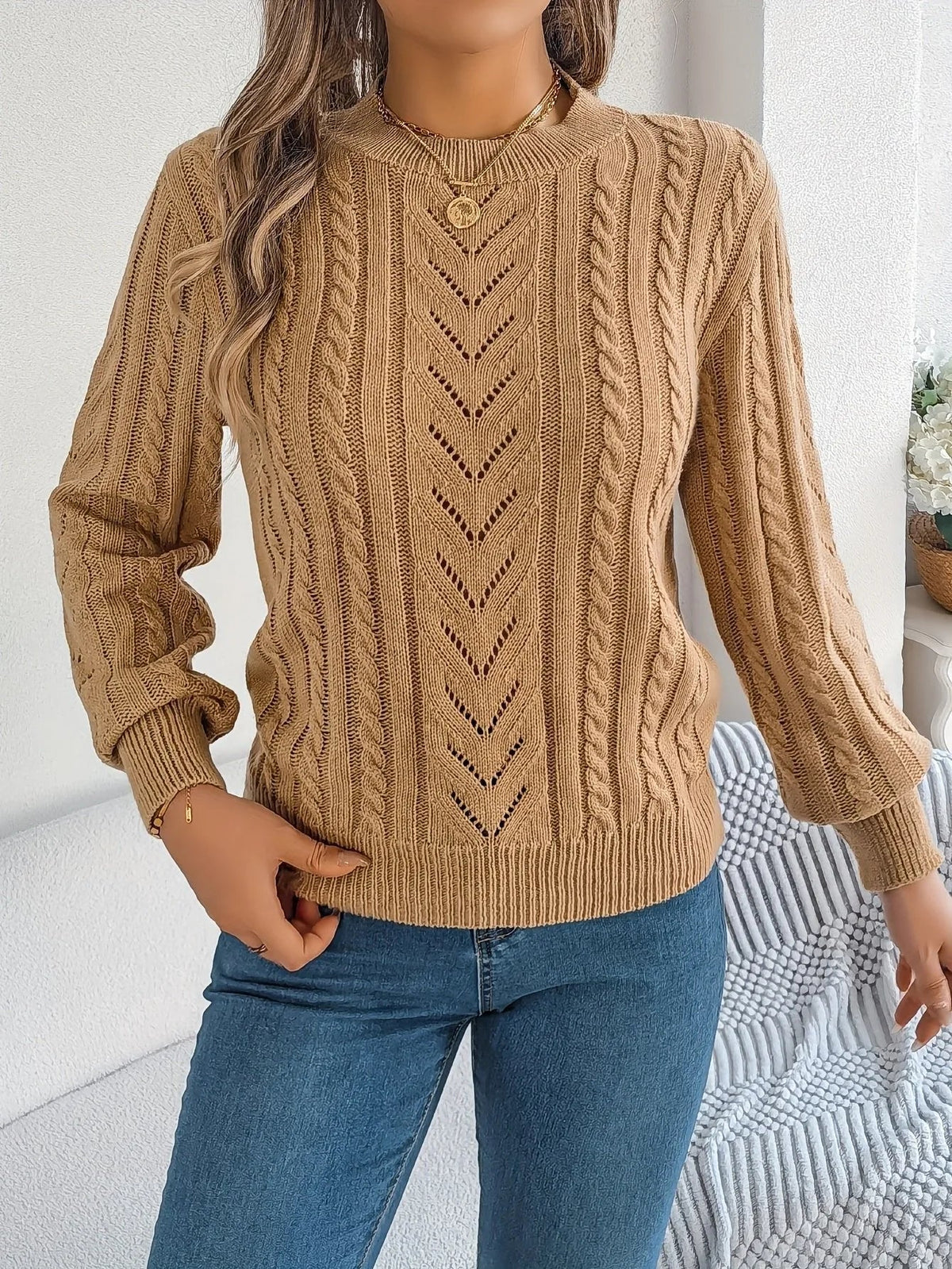 Larenne - Cable Knit Pullover Sweater Everyday Layering — view 7 of 10